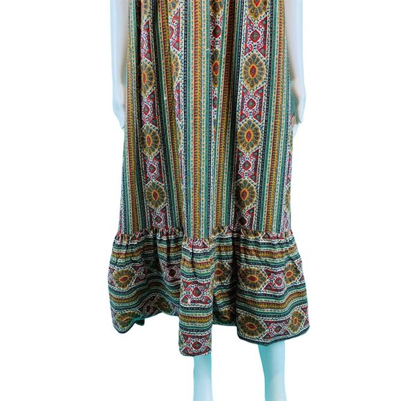 Vintage 70s Maxi Dress Women's Small Bohemian Smocked Waist Folk Tiered - Picture 4 of 10